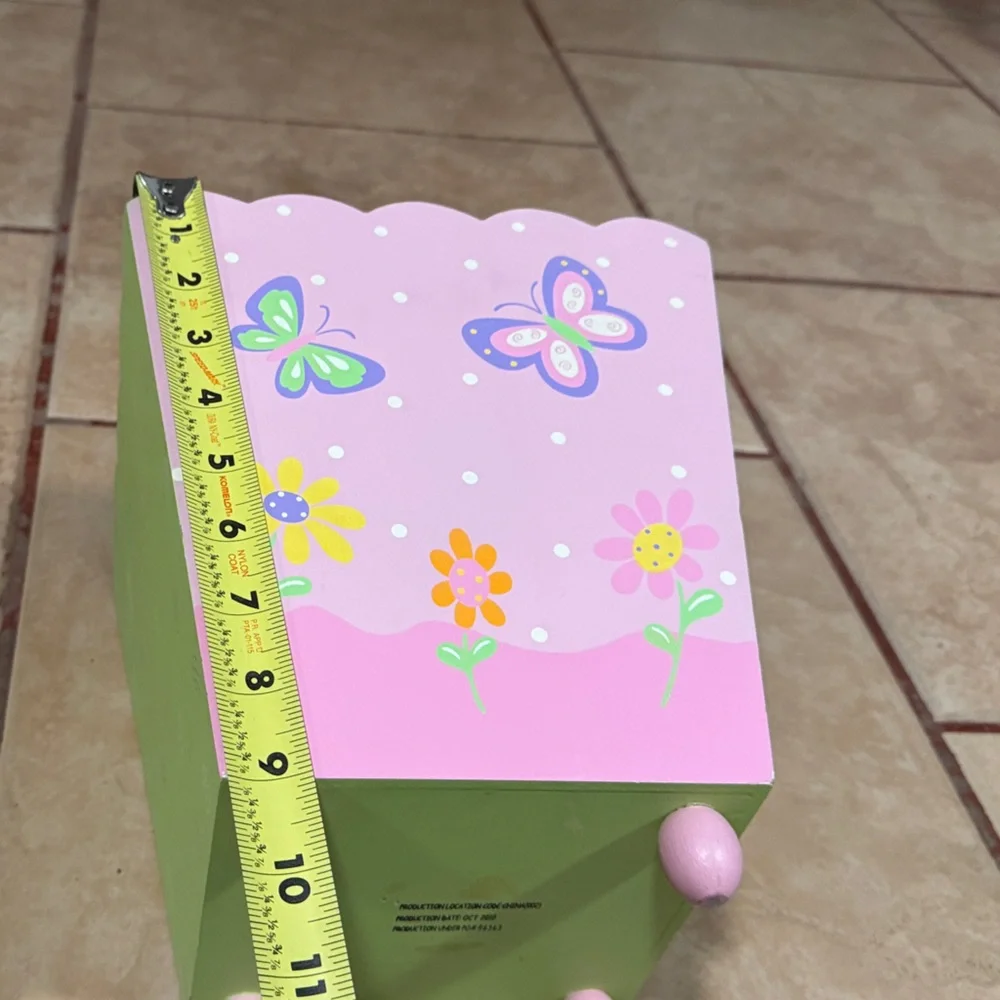 🌸 Wooden Butterfly Paper Bin / Storage Bin – Pink & Green 🌸 - Picture 3 of 4